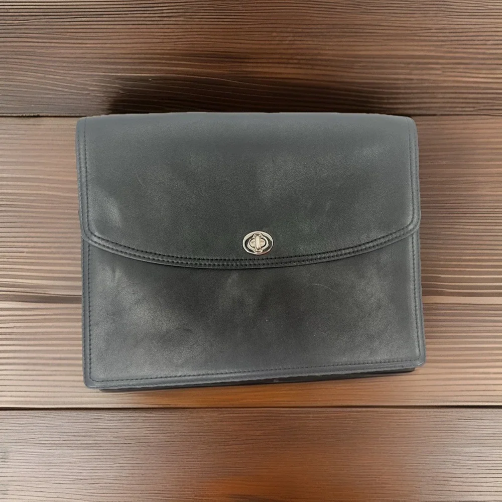Coach Black Leather Univ Clutch Document Toggle 61987 Unisex Bag Purse